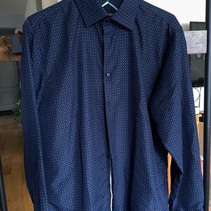 Men's Navy Patterned Button-Down Shirt